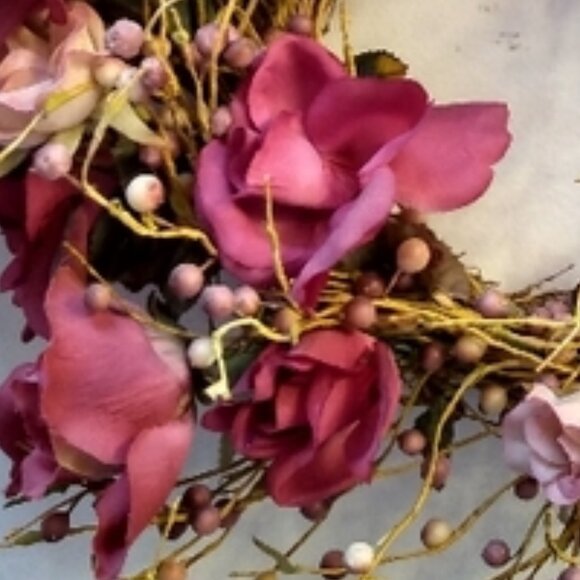 Maroon and Pink Roses and Berries Wreath - Picture 5 of 7